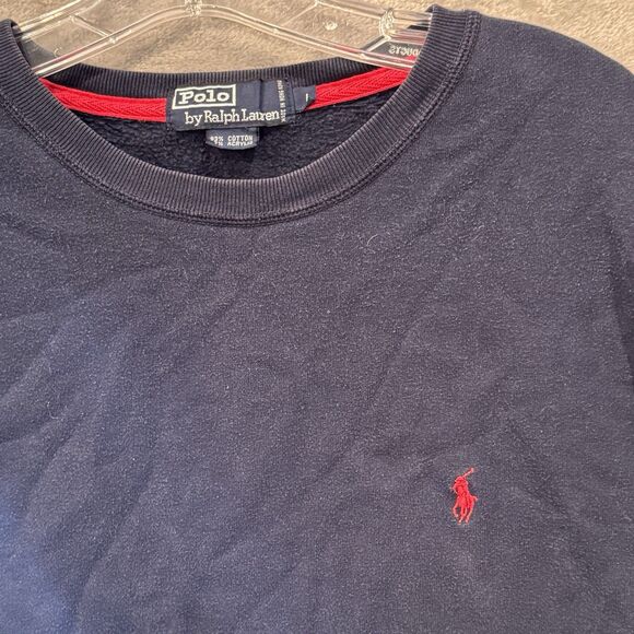 Polo Ralph Lauren Sweatshirt Mens Large Blue Crewneck Pony Fleece 90s Vintage - Picture 2 of 6